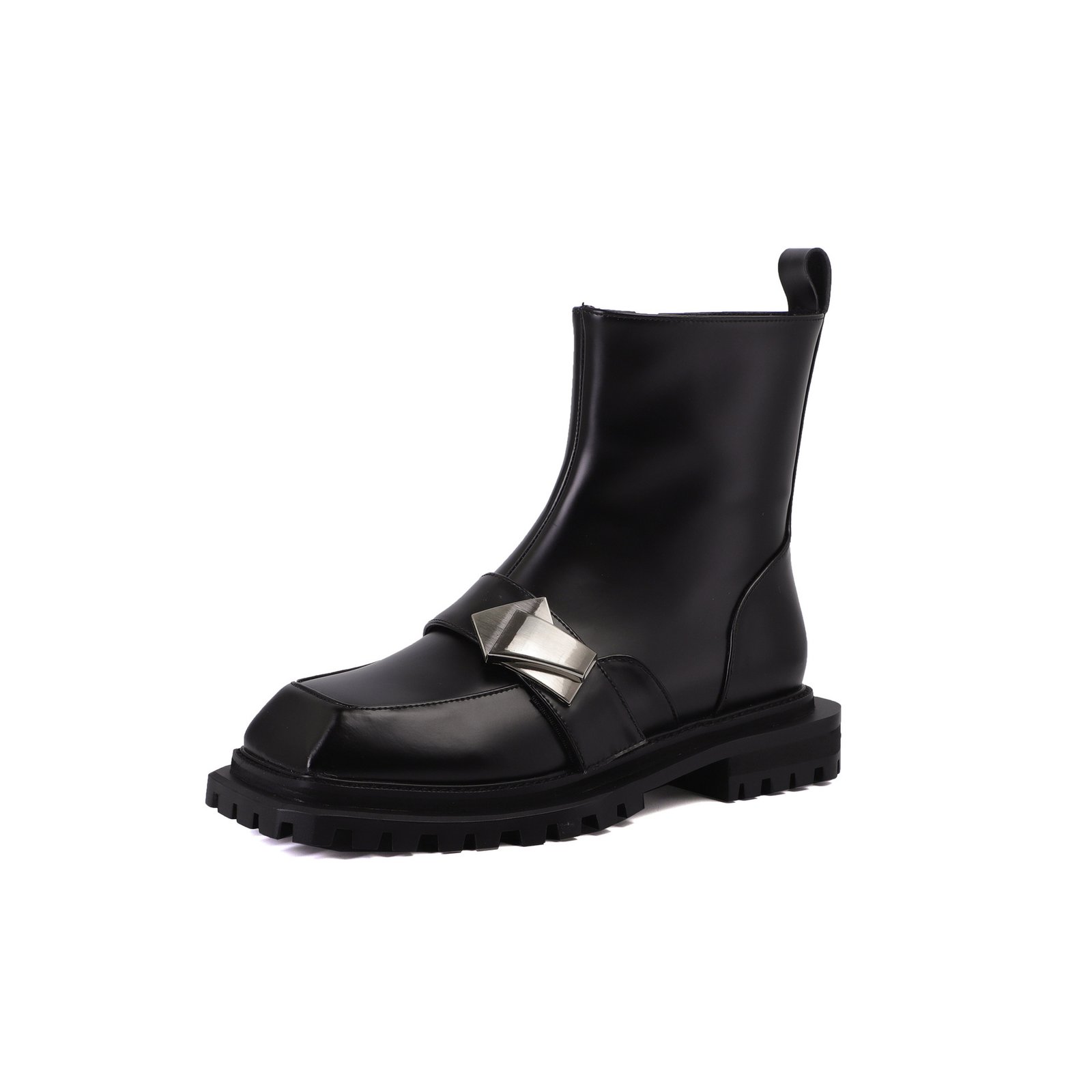 Metal Buckle Square Head Cowhide Boots Women - Image 9