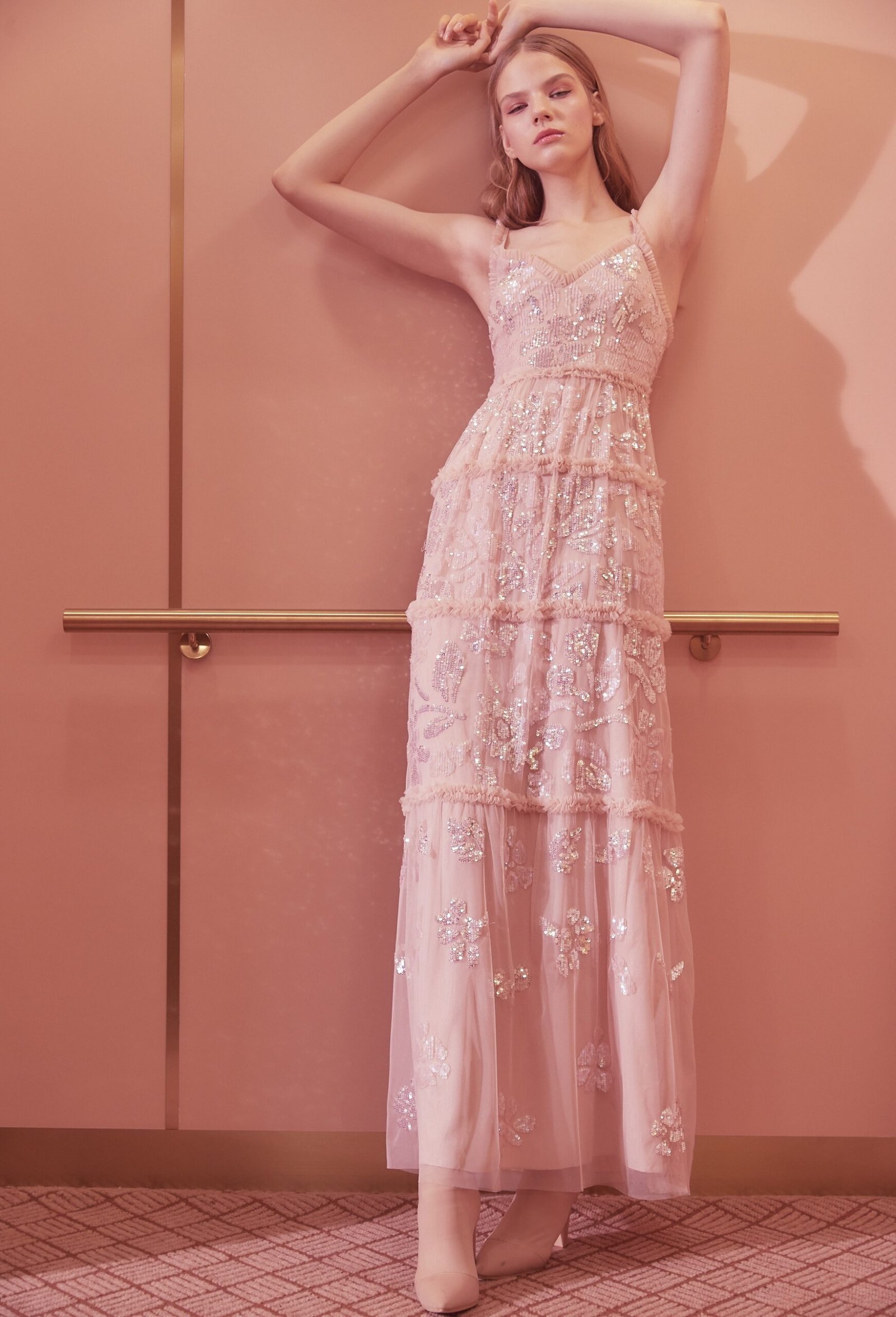Australian Lady Super Heavy Industry Fairy Sling Sequined Lotus Leaf Multi-layer Dress Long Skirt - Image 2