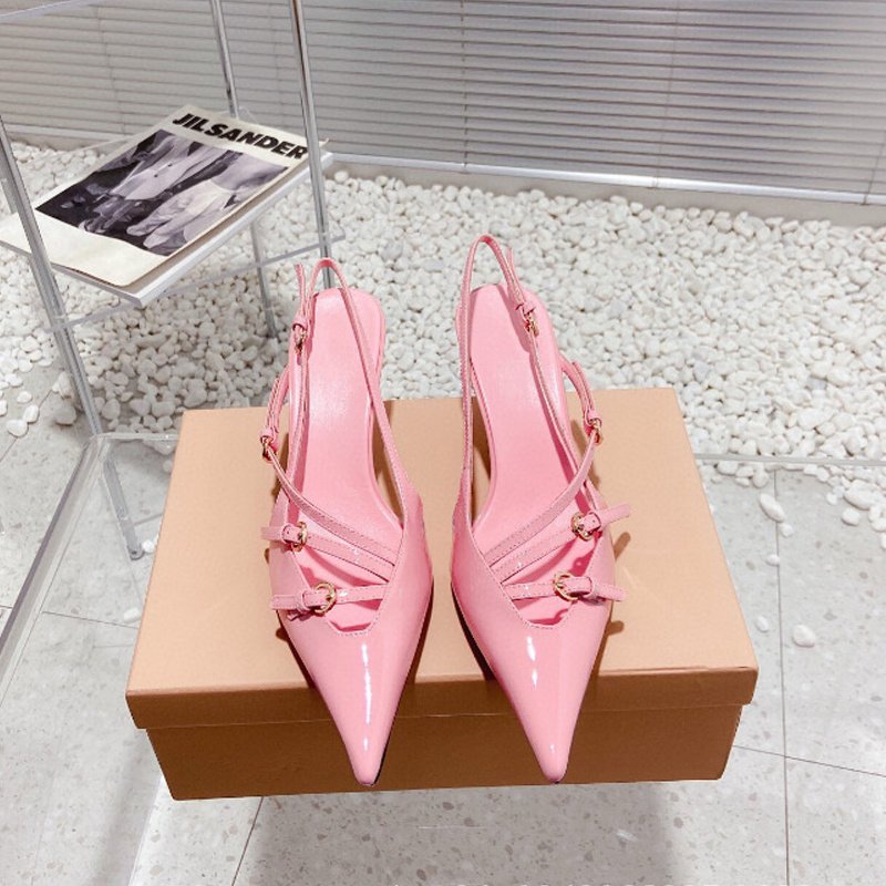 French Style Pointed Toe Kitten Heel Sandals Closed Toe Back Strap High Heels Belt Buckle - Image 10