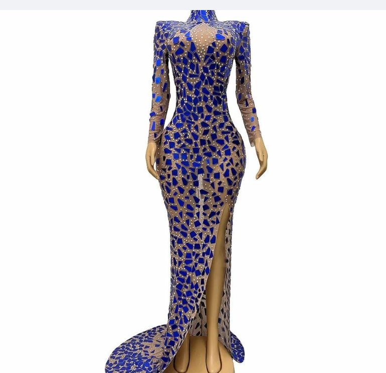 Performance Costume Sexy Elegant Turtleneck Blue Lens Dress Banquet Dress - Image 7