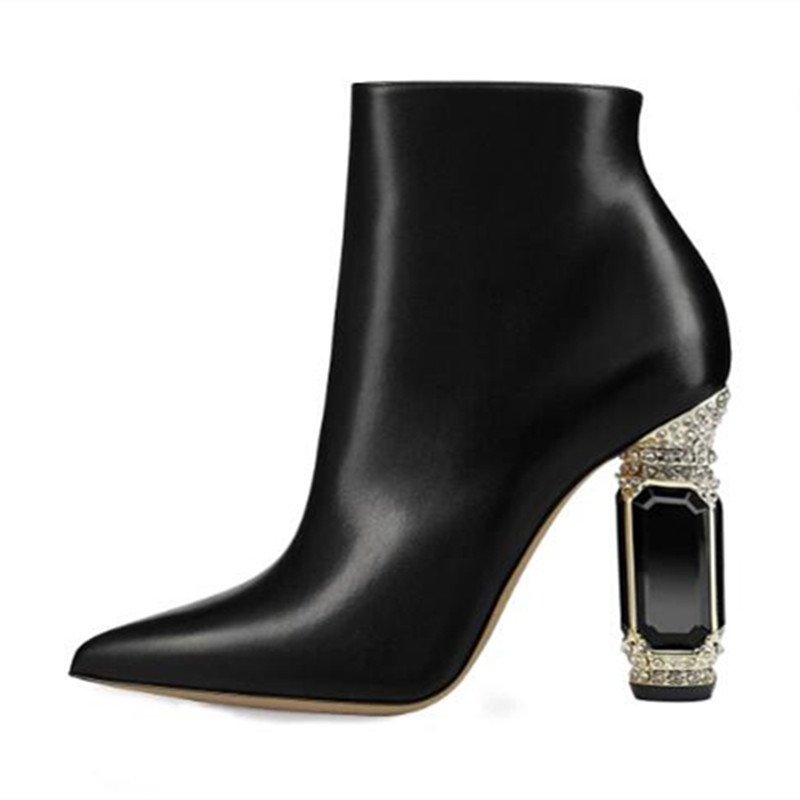 Luxury Rhinestone Gemstone Heel Women Side Zip Short Boots - Image 3