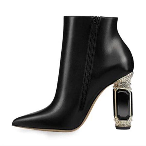 Luxury Rhinestone Gemstone Heel Women Side Zip Short Boots - Image 10