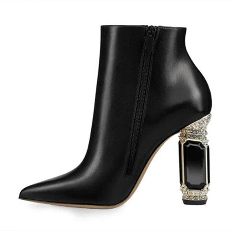 Luxury Rhinestone Gemstone Heel Women Side Zip Short Boots - Image 10