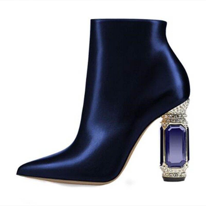 Luxury Rhinestone Gemstone Heel Women Side Zip Short Boots - Image 7