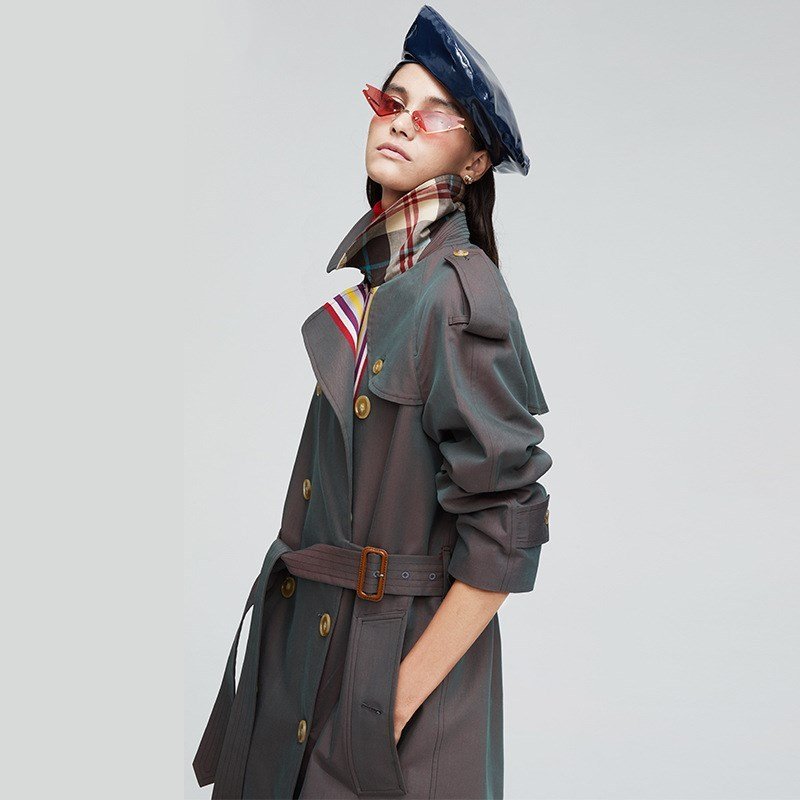 Stripes double-breasted trench coat British slim waist trench coat - Image 2