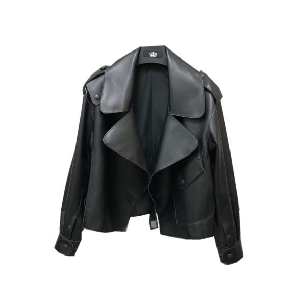Women's Short Loose Small Leather Jacket - Image 4