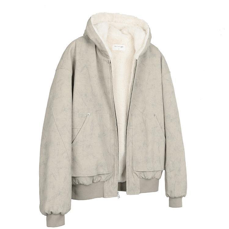 Artificial Mink Hair Marble Mountain Carving Hooded Cotton Jacket - Image 6