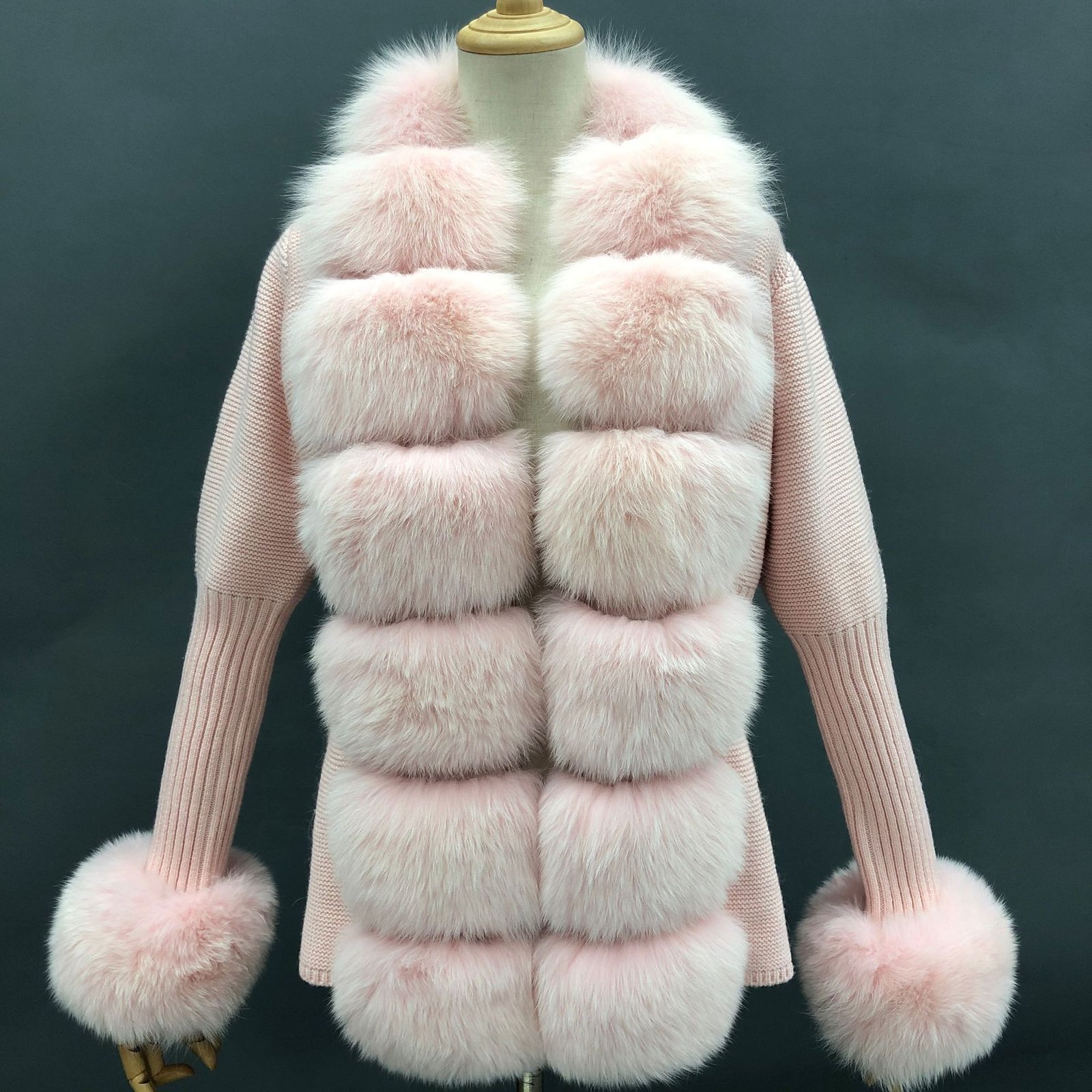 Autumn And Winter Solid Color Fox Placket Cuff Detachable Knitted Cardigan For Women - Image 10