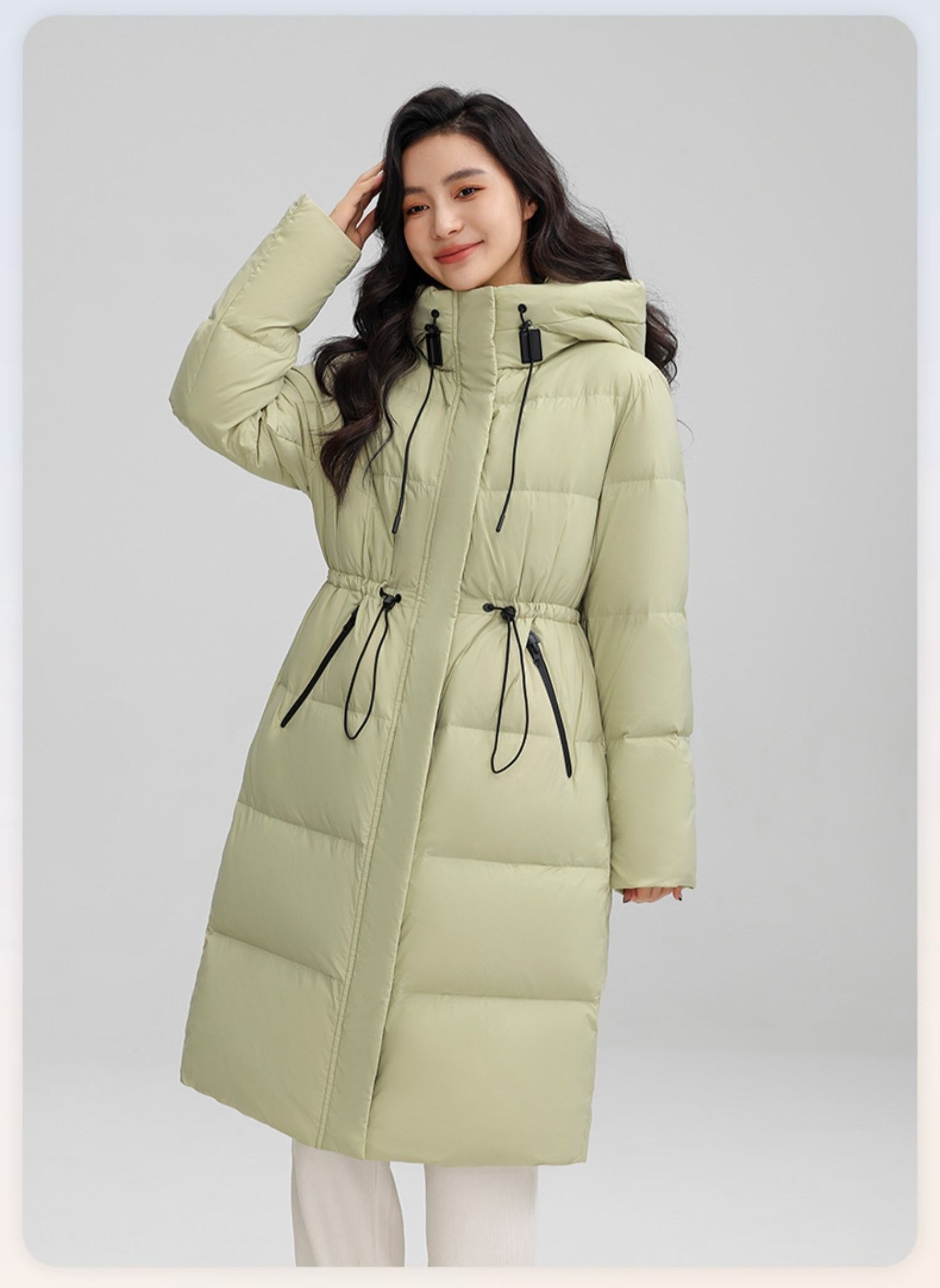 Drawstring Waist Long Below The Knee Down Jacket Women's Winter Casual Warm Jacket - Image 5
