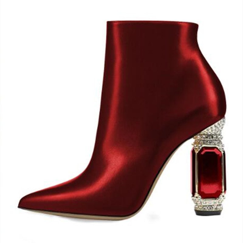 Luxury Rhinestone Gemstone Heel Women Side Zip Short Boots - Image 5