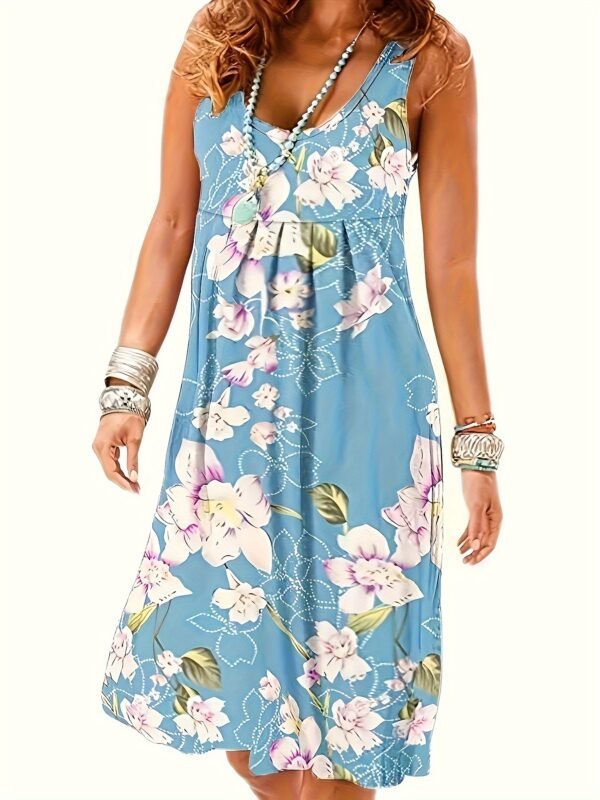 Self-pick-up Plus Size Women's Printed V Neck Micro Stretch Tank Dress Fashion Casual Dresses - Image 4