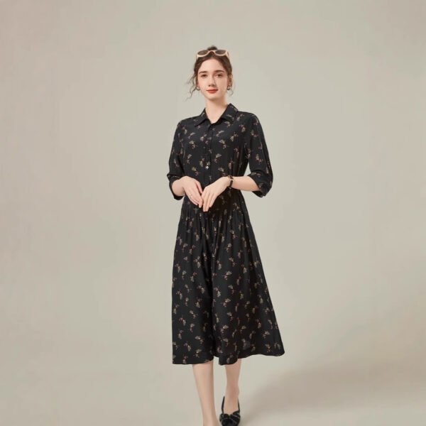 Floral Mid-length Shirt Silk Dress - Image 3