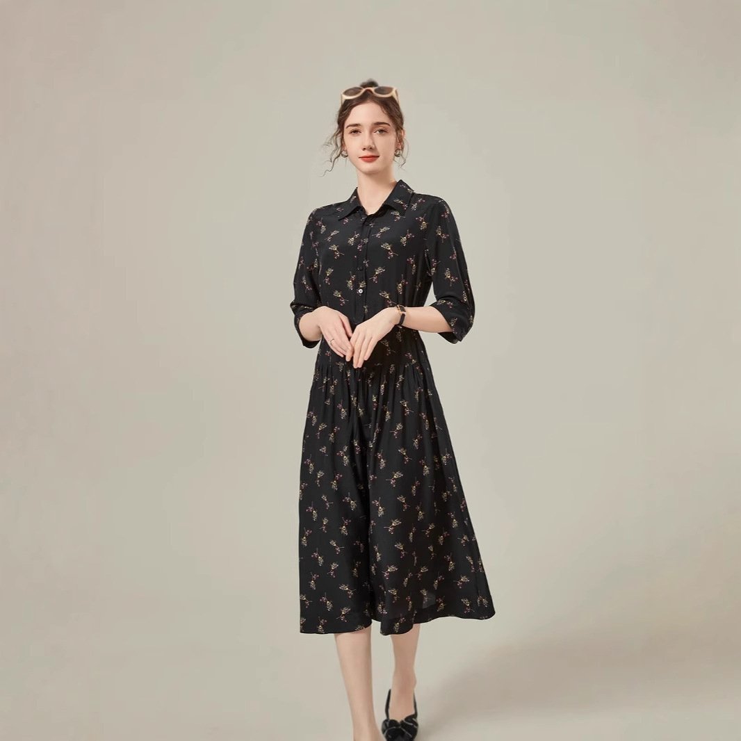 Floral Mid-length Shirt Silk Dress - Image 3