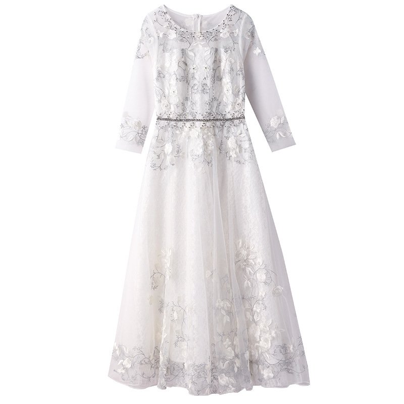 Women's Embroidered Beaded Long Dress - Image 4