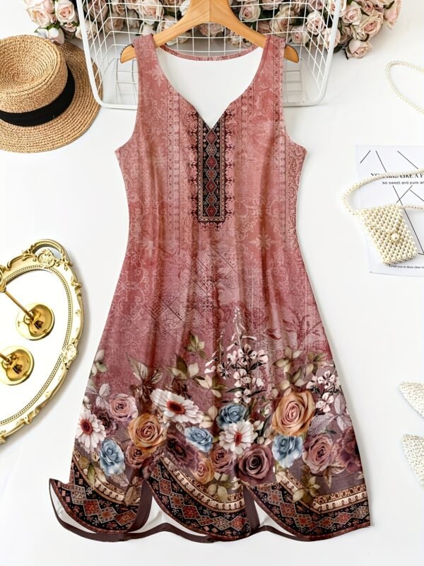 Self-pick-up Plus Size Women'S Floral Print V Neck Casual Sleeveless Dresses  Only Self-pickup Is Supported - Image 6
