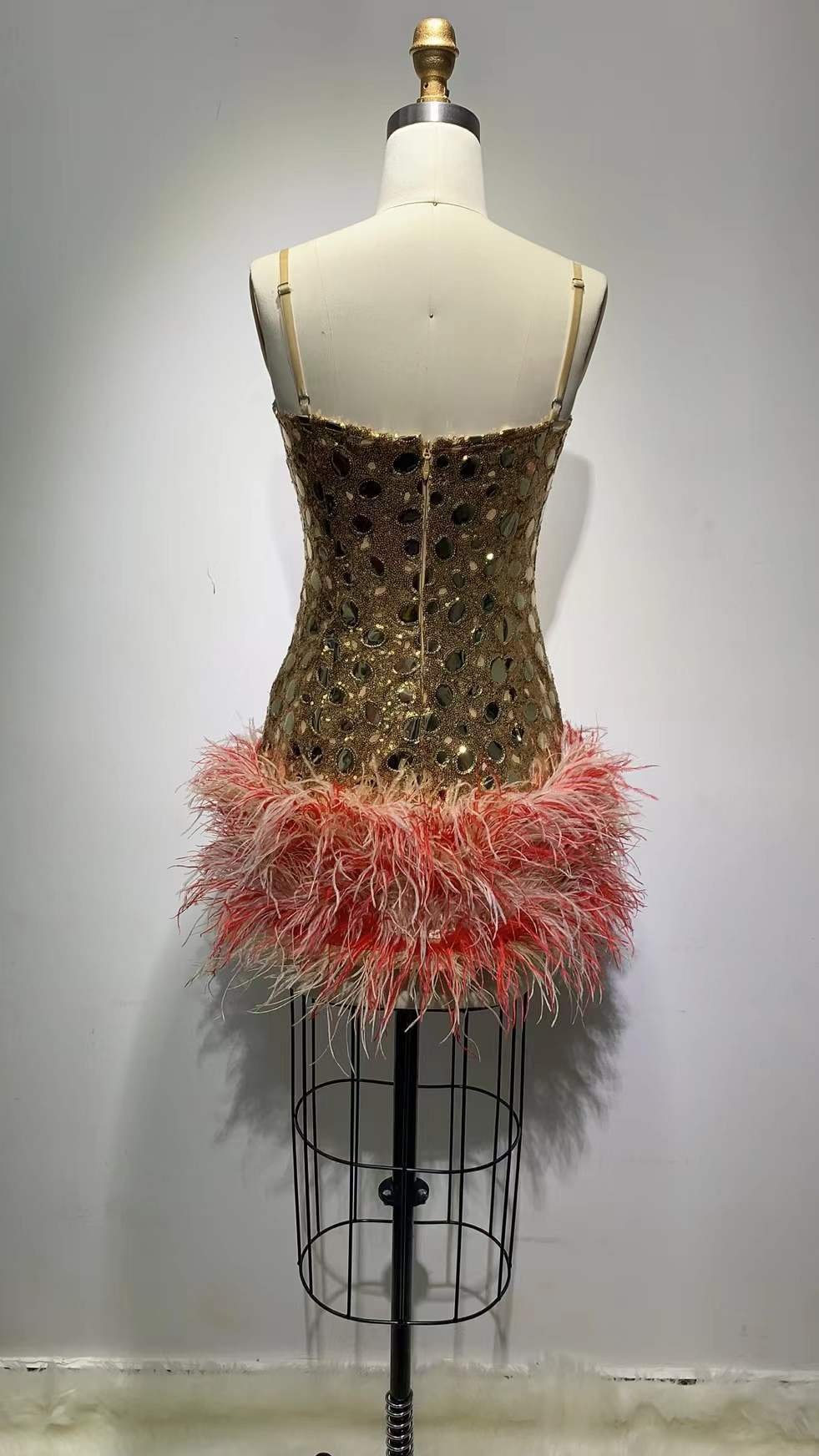 Camisole Tube Top Miniskirt Feather Patchwork Skirt Evening Party Dress - Image 7