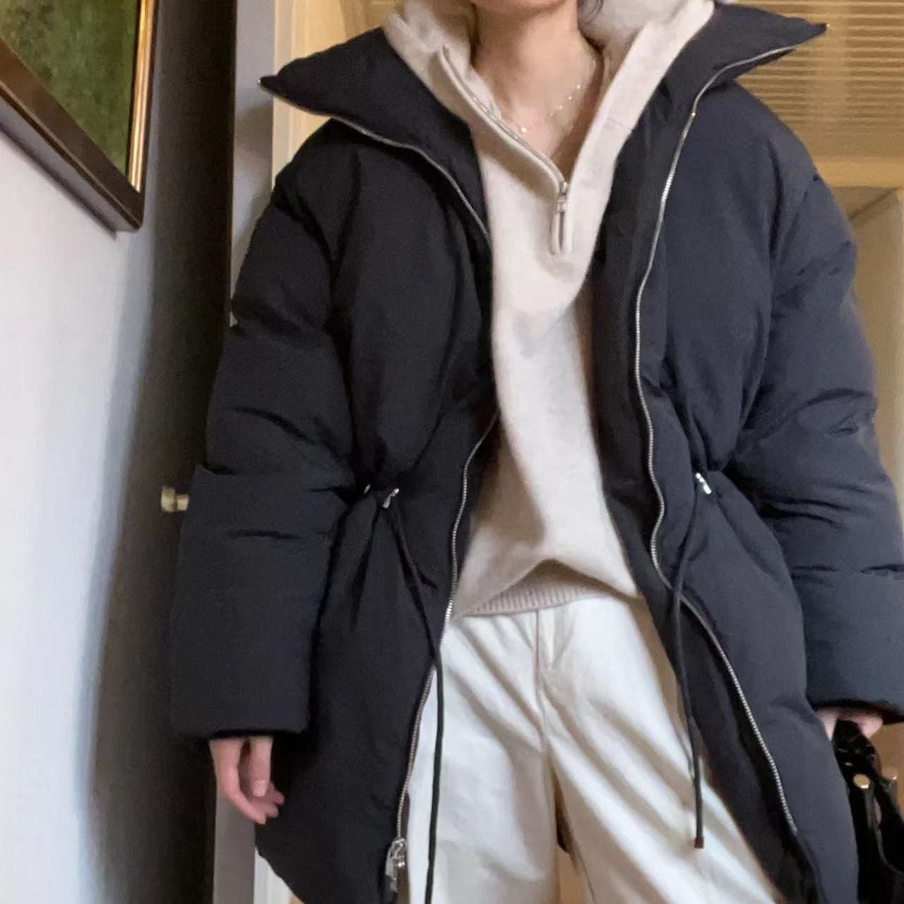 Drawstring Waist Stand Collar Women's New Warm Down Jacket Coat - Image 3