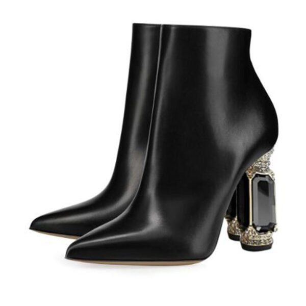 Luxury Rhinestone Gemstone Heel Women Side Zip Short Boots - Image 2