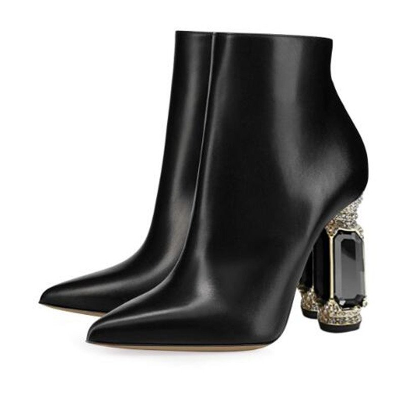 Luxury Rhinestone Gemstone Heel Women Side Zip Short Boots - Image 2