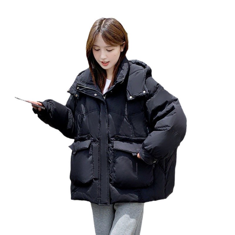 Women's White Duck Down Korean Style Slimming Hooded Thick Down Jacket - Image 4