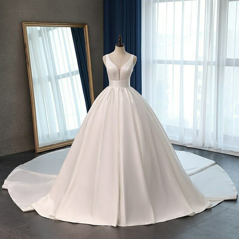 Bridal Off-shoulder Retro Large Trailing Satin Main Wedding Dress - Image 7