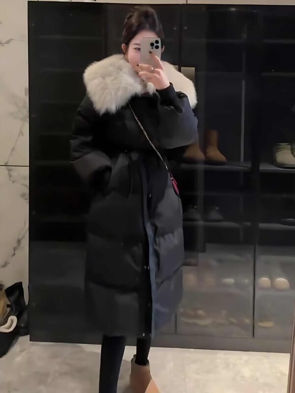 Fur Collar Overknee Long Jacket Women's Waist White Duck Down Coat - Image 4