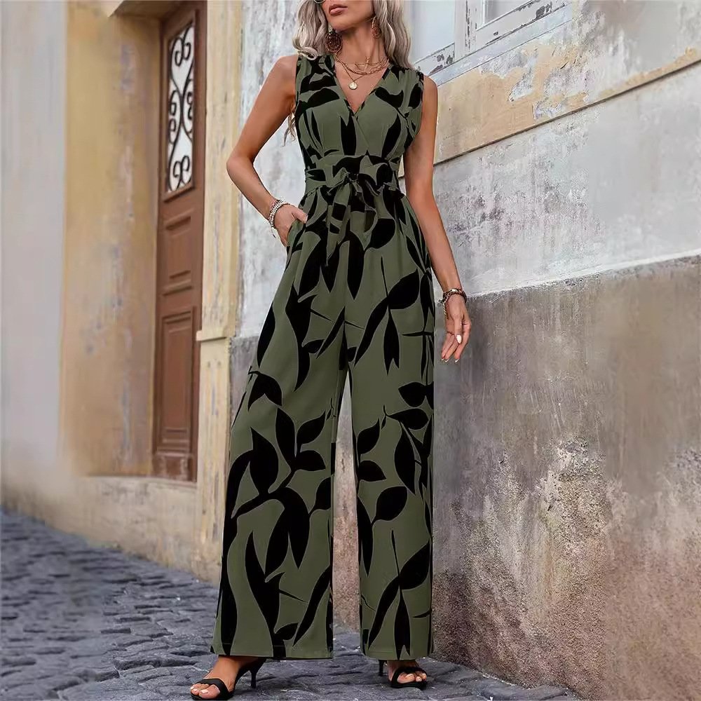 Fashionable High Waist Lace-up Wide Leg Jumpsuit For Women - Image 5