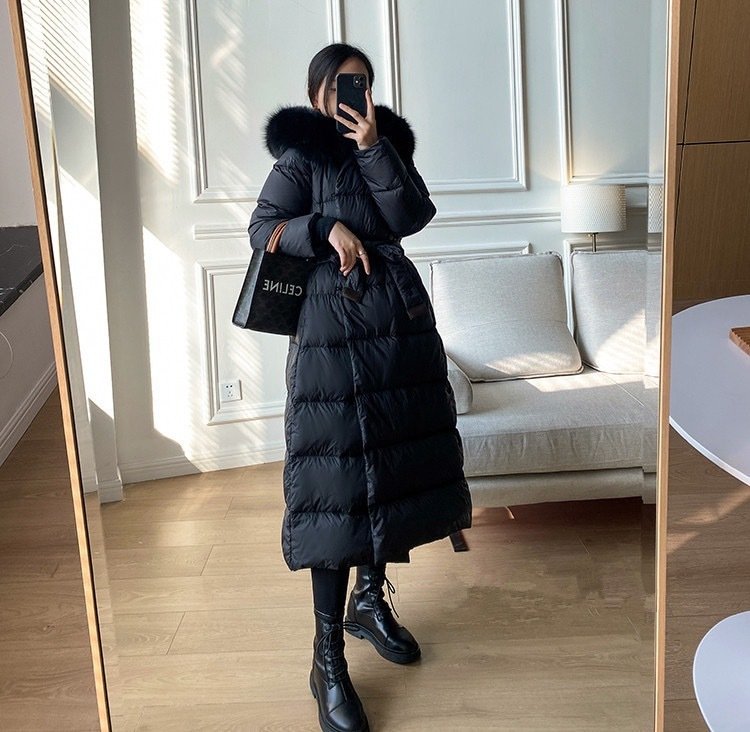 Korean Version Waist Trimming Below The Knees Fox Fur Collar Temperament Coat - Image 6