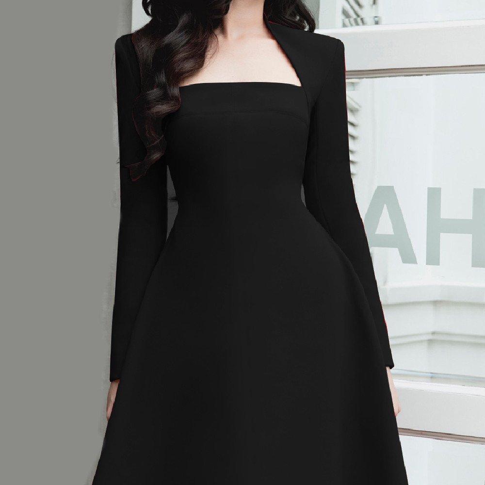 Women's Fashion Red Long-sleeved Dress - Image 3
