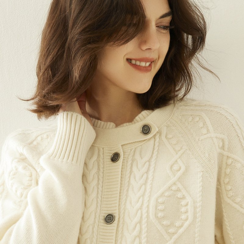 Cashmere Thick Knit Cardigan Women's Sweater - Image 8