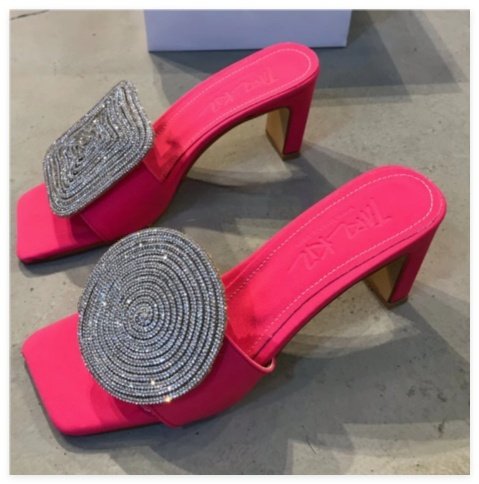 Straw Woven Linen Genuine Leather Straight Drag Worn With Thick Heels Sandals Square Round Rhinestones - Image 5