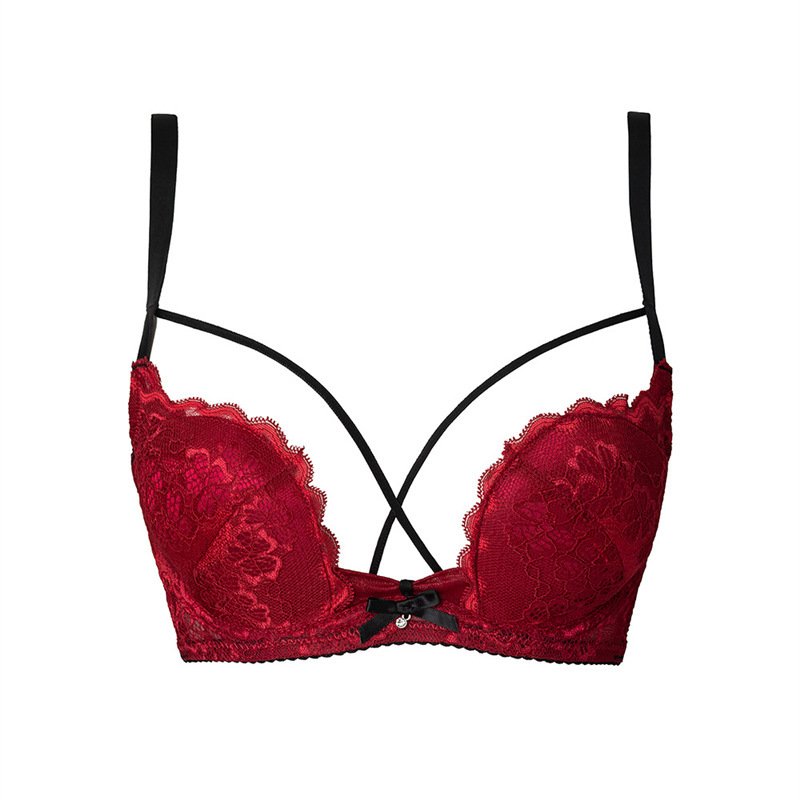 Sexy Lace Half Cup Pure Desire Push-up Beauty Back Red Bra Set - Image 4