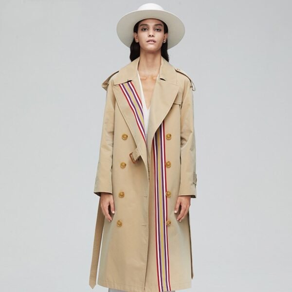 Stripes double-breasted trench coat British slim waist trench coat - Image 5