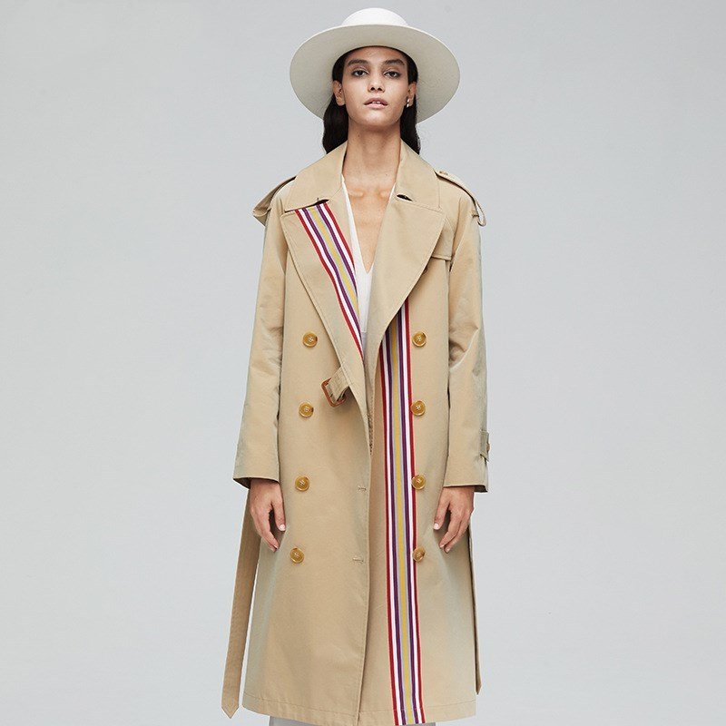 Stripes double-breasted trench coat British slim waist trench coat - Image 5