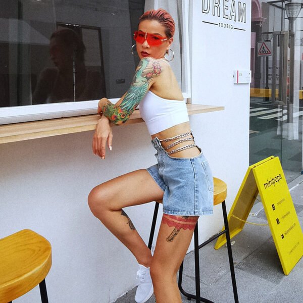 chain jean shorts - Image 2