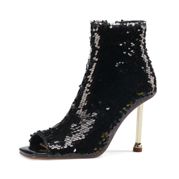 Fashion Sequined Fish Mouth Zipper Stiletto High Heels Women's Cool Boots - Image 2