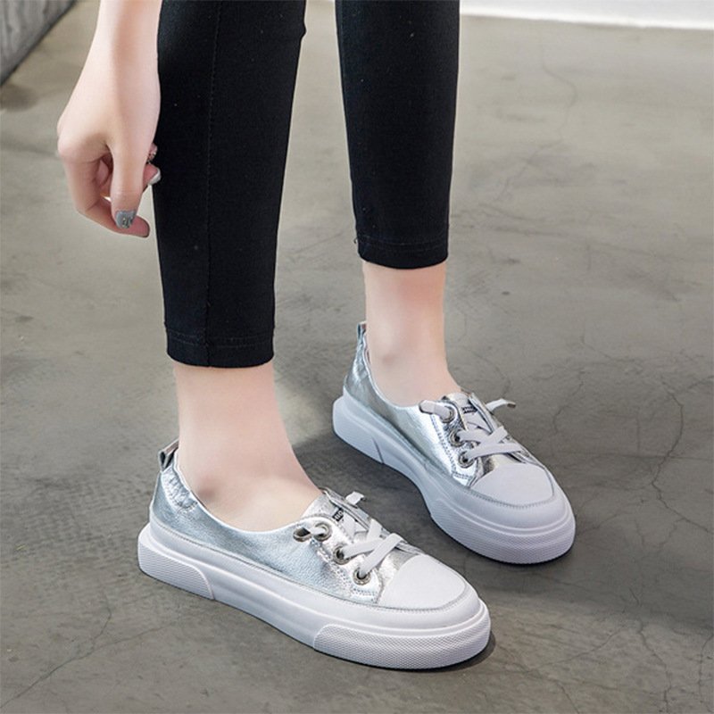 Ins Leather White Shoes Women Wild Korean Flat Women's Shoes - Image 2