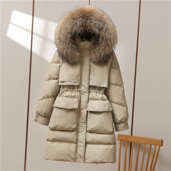 Big Fur Collar White Duck Down Jacket Overknee Thickened Winter Coat - Image 5