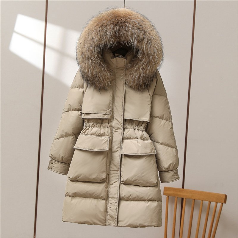 Big Fur Collar White Duck Down Jacket Overknee Thickened Winter Coat - Image 5