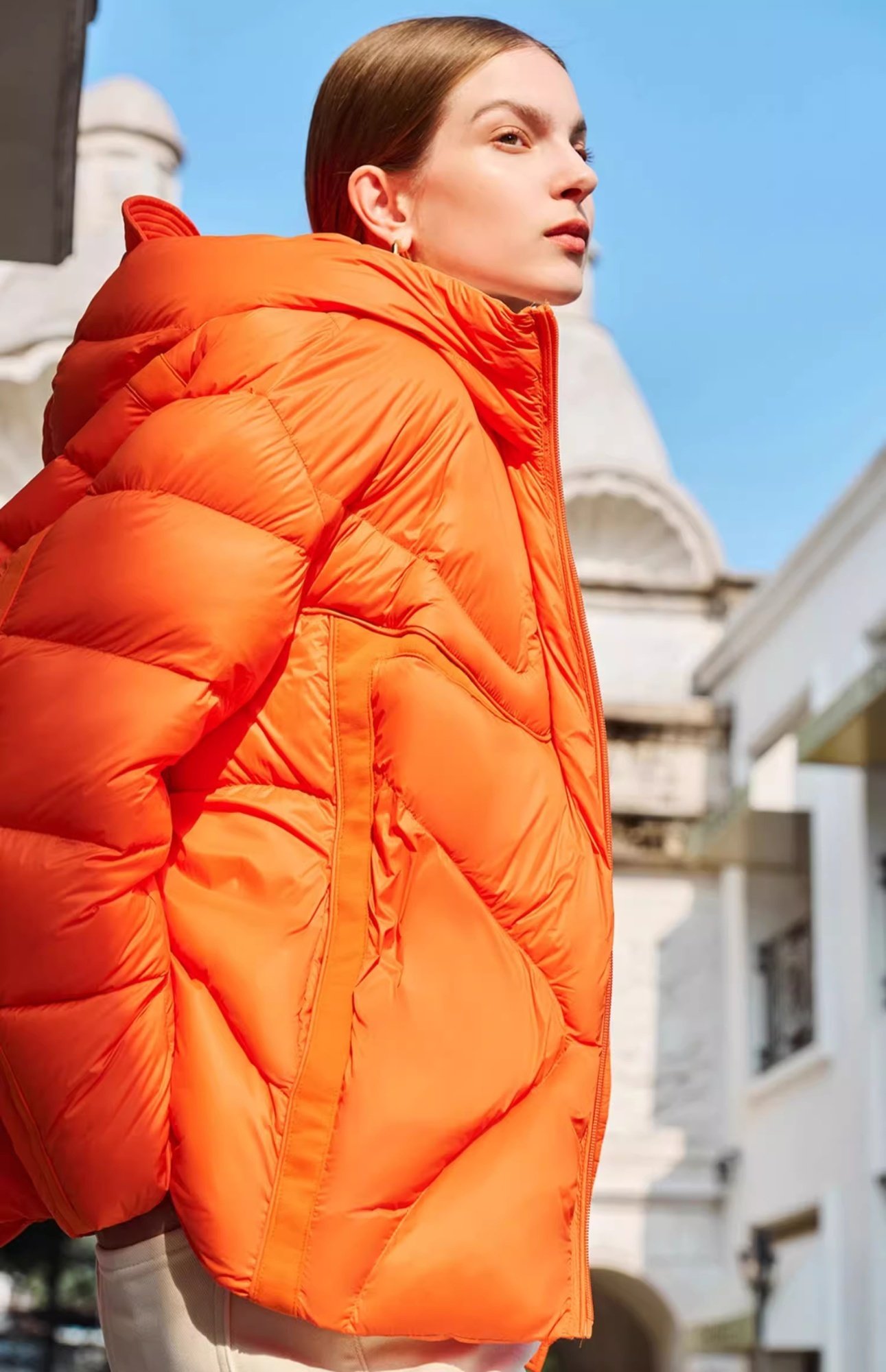 Short White Duck Down Hooded Down Jacket Women - Image 5
