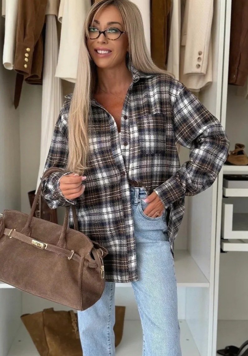 Loose Long Sleeve Casual Plaid Button Shirt For Women - Image 6