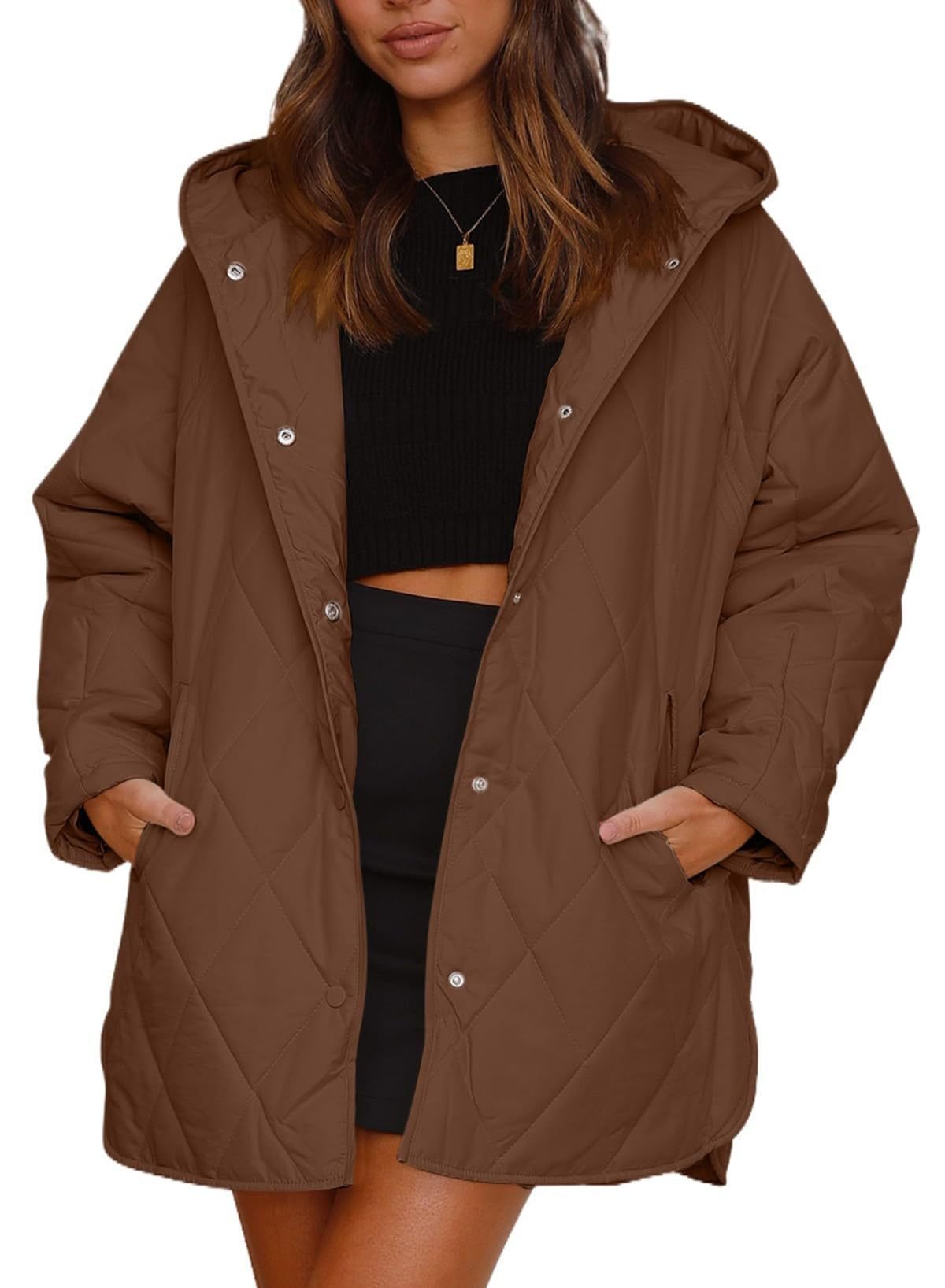 Women's Winter Outerwear Casual Diamond Quilted Hooded Lightweight Jacket - Image 5