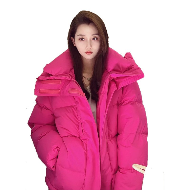 Women's Mid-length Candy Color Hooded Thickened Down Jacket - Image 6