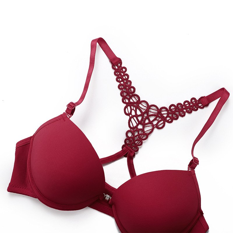 Beautiful Back Lace Front Buckle With Steel Ring Removable Bra Set - Image 8