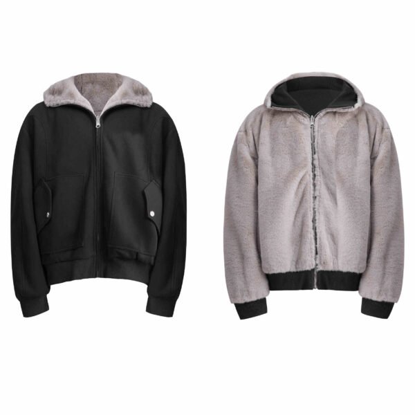 Niche Mountain Carving Plush Hooded Sweater Reversible Coat Couple Cotton Clothes - Image 2