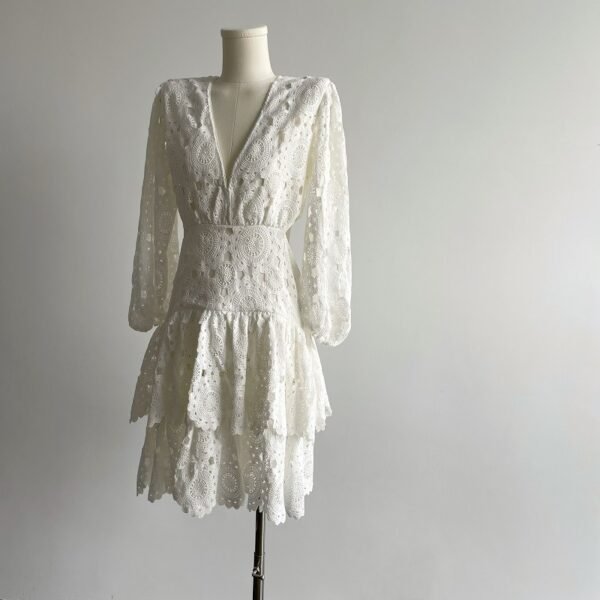 Hollow Embroidered Lace V-Neck Women's Dress - Image 6