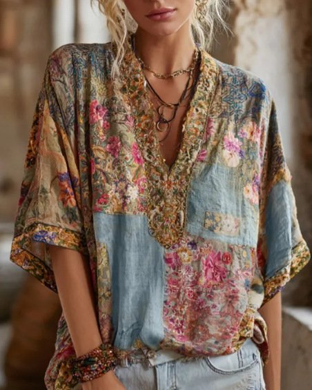 V-neck Pullover T-shirt Casual Top - Image 3