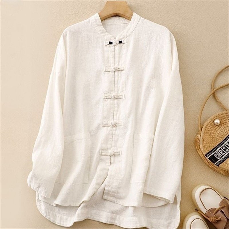 New Loose Ramie Chinese Shirt For Women - Image 5