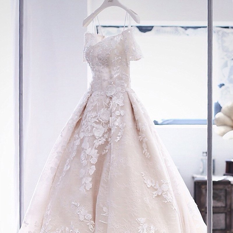 One shoulder heavy satin wedding dress - Image 2