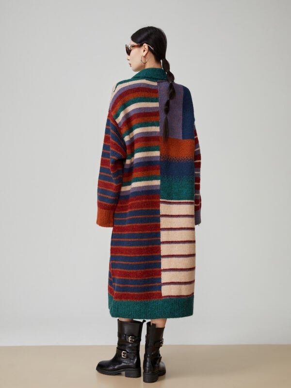 American Retro Color Stripes Long Sweater Coat Women - Image 2